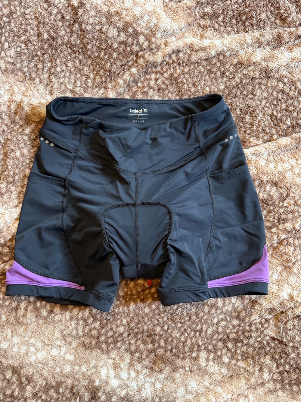 Baleaf Black Cycling Bike Shorts with Purple Trim